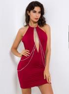 Oasap Backless Sleeveless Solid Color High Waist Dress