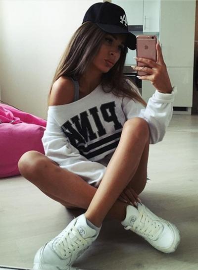 Oasap Off Shoulder Letter Printed Loose Fit Pullover Tee