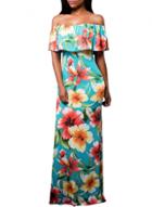 Oasap Women's Floral Print Off Shoulder Ruffled Bodycon Dress