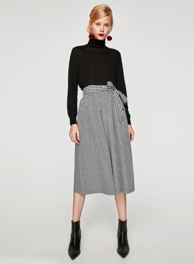 Oasap Fashion Tie Waist Plaid Midi Skirt