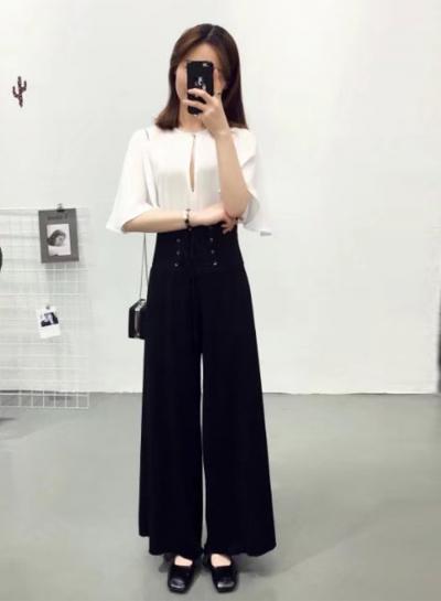 Oasap High Waist Lace-up Wide Leg Pants