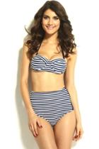 Oasap Navy Blue Striped Summer High-waisted Bikini
