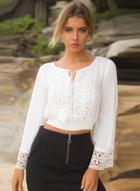 Oasap Long Sleeve Floral Lace Cropped Blouse