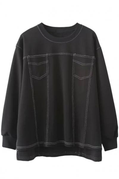 Oasap Modern Stitching High Low Side Slit Pullover Sweatshirt