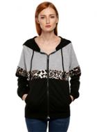 Oasap Color Block Leopard Printed Zip Hooded Coat