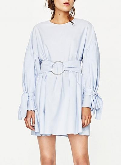 Oasap Fashion Solid Long Sleeve Dress With Belt