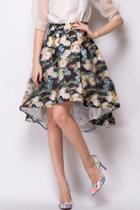 Oasap Sweet Floral Midi A-line High-low Skirt