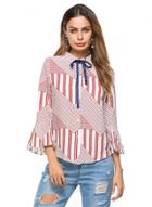 Oasap Stand Collar Flare Sleeve Button Down Striped Shirt
