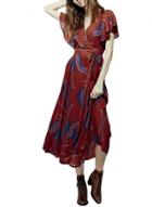 Oasap Women's V-neck Short Sleeve Tie Waist Printed Maxi Dress