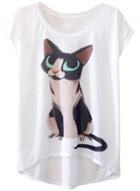 Oasap Women's Cartoon Cat Graphic Asymmetric Knit Tee