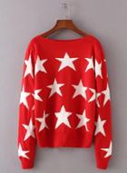 Oasap Slash Neck Long Sleeve Star Pattern Pullover Sweater