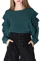 Oasap Women's Round Neck Long Sleeve Flounce Paneled High Low Blouse