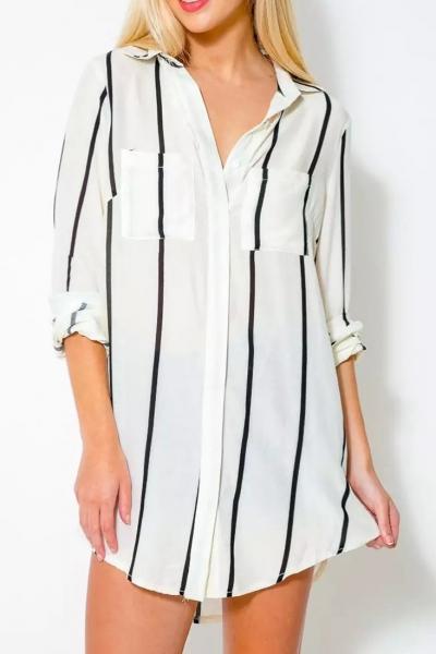 Oasap Graphic Pin Stripes Pattern Blouse