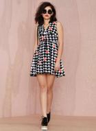 Oasap V Neck Elastic Waist Heart Print A-line Dress