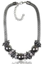 Oasap Chic Black Shiny Rhinestone Detailed Beading Necklace