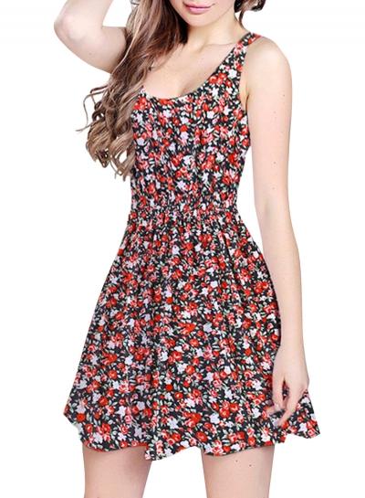 Oasap Women's Sleeveless Elastic Waist Floral Print Mini Tank Dress