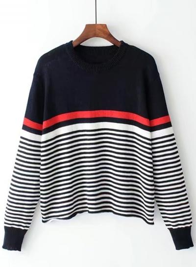 Oasap Fashion Color Block Stripe Pullover Sweater
