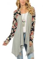 Oasap Fashion Open Front Floral Sleeve Knit Cardigan
