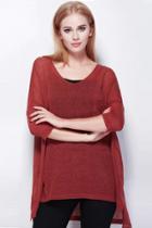 Oasap Solid Color Semi Sheer Knit Blouse