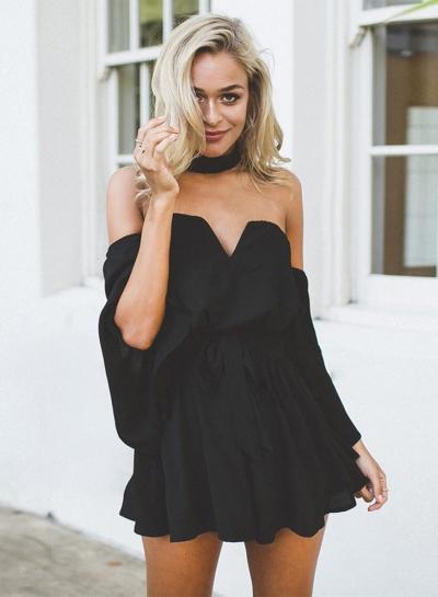 Oasap Strapless Flare Sleeve Romper With Choker