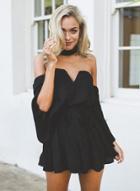 Oasap Strapless Flare Sleeve Romper With Choker