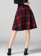 Oasap High Waist Plaid Wool Midi Skirt