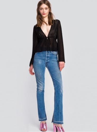 Oasap Simple V Neck Lace-up Blouse