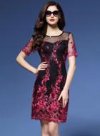 Oasap Short Sleeve Lace Embroidery Slim Fit Cocktail Dress