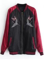 Oasap Stand Collar Color Block Embroidery Cotton Padded Jacket