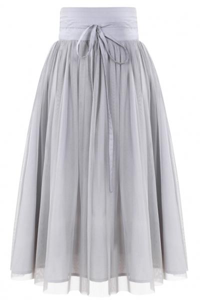 Oasap Mesh Layered Pleated Midi Skirt