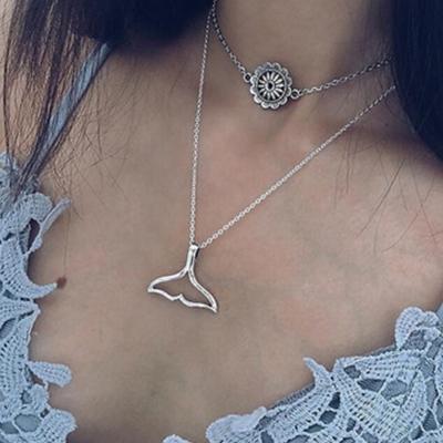 Oasap Fashion Bohemian Silver Bilayer Women Pendant Necklace