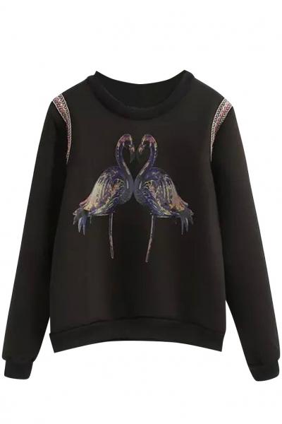 Oasap Scuba Double Crane Print Sweatshirt