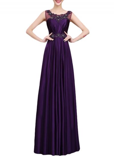Oasap Women's Fancy Floral Rhinestone Trim Sleeveless Slim Fit Prom Dress