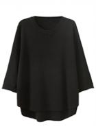 Oasap Women's Casual 3/4 Sleeve High Low Knitted Pullover Sweater