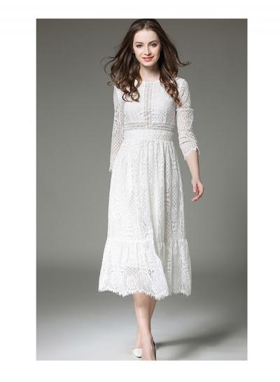 Oasap Slim Three Quarter Length Sleeve Midi Lace Dress