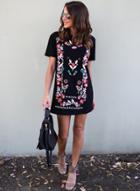 Oasap Floral Print Short Sleeve Slim Mini Dress