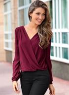 Oasap V Neck Lace Panel Hollow Out High Low Pullover Blouse