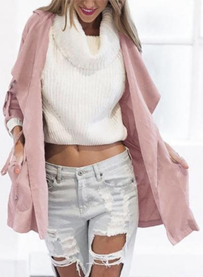 Oasap Fashion Long Sleeve Solid Hooded Trench Coat