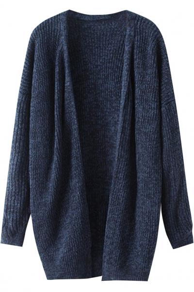 Oasap Navy Blue Drop Shoudler Knit Cardigan