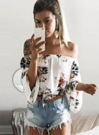 Oasap Floral Off Shoulder Long Sleeve Pullover Blouse