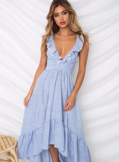 Oasap Sexy Sleeveless Off The Shoulder Asymmetric V Neck Midi Dress