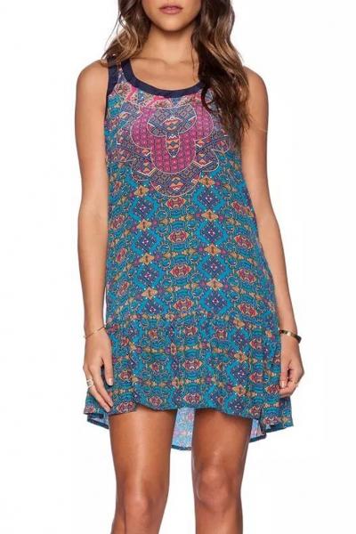 Oasap Gorgeous Sleeveless Geo Print Flouncing Mini Shift Dress