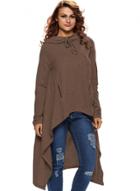 Oasap Plain Drawstring Irregular Oversize Hoodie