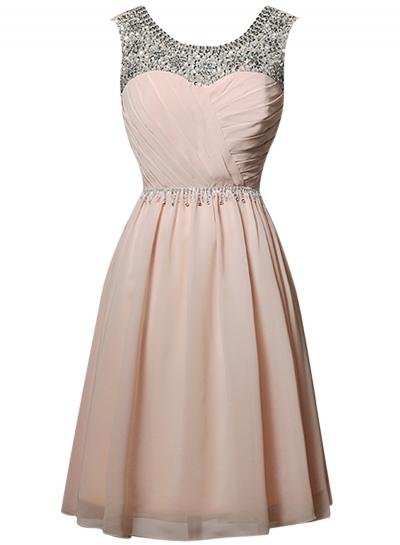 Oasap Beautiful Rhinestone Round Neck Short Cocktail Dress