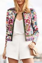 Oasap Ethnic Floral Printed Open Front Jacket