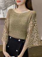 Oasap Fashion Solid Flare Sleeve Knit Pullover Sweater