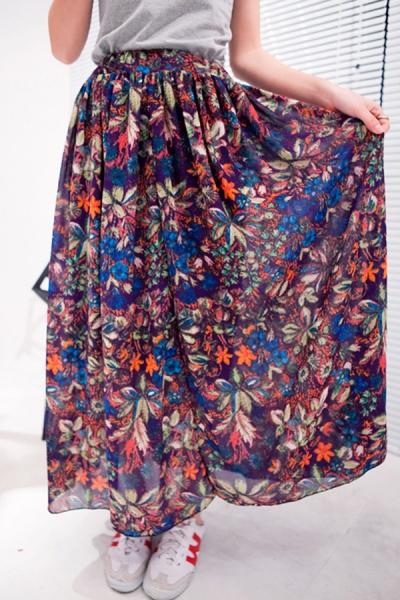 Oasap Floral Print Ankle Length Chiffon Skirt