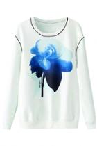 Oasap Elegant Blue Rose Print Sweatshirt