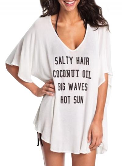 Oasap Women's Letter Graphic V Neck Loose Fit Knit Tee