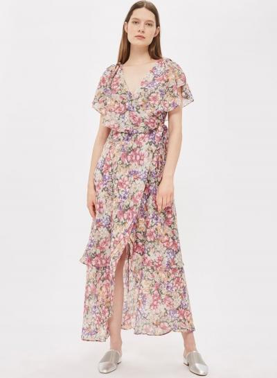 Oasap V Neck Ruffle Floral Maxi Dress